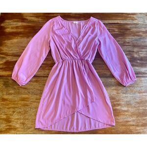 Cocolove Orchid Purple Long Sleeve V-Neck Waist Tulip Hem Mini Dress Small